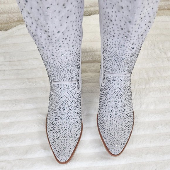 Wild Ones Glamour Cowboy Rhinestone Cowgirl Boots Tuck Zipper Plus Silver Gray - Picture 8 of 13